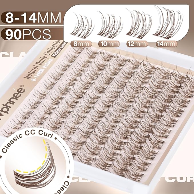 Brown Lash Clusters Velour Natural Eyelashes 8-14MM Individual Lashes Clear Band Cluster Eyelash Extensions Wispy Cluster Lashes Dark Brown Eyelash Clusters for Natural Enhancement