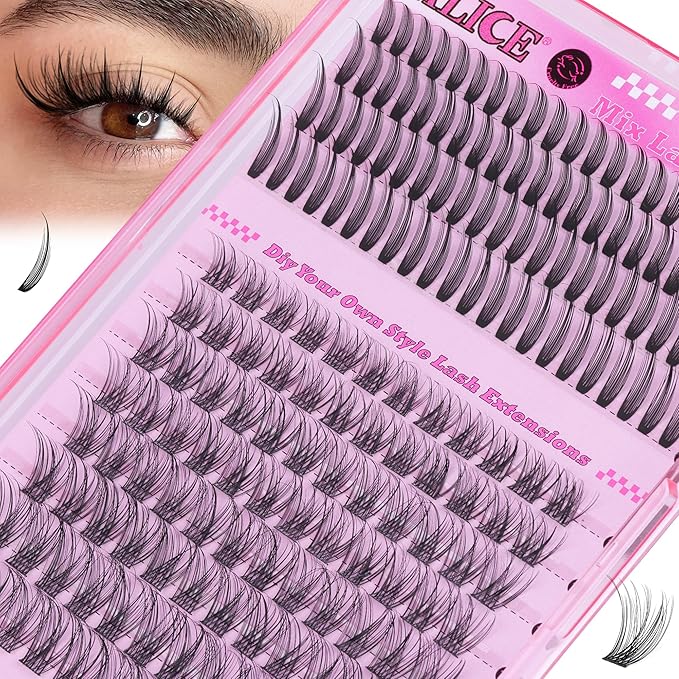 ALICE Lash Clusters Eyelash Clusters - 96pcs 10-16mm Wispy Eyelash Extensions with 84pcs 15-21mm Manga Spiky Individual Lashes - Mixed Lash Extensions for Natural Manga Look and Unique Style