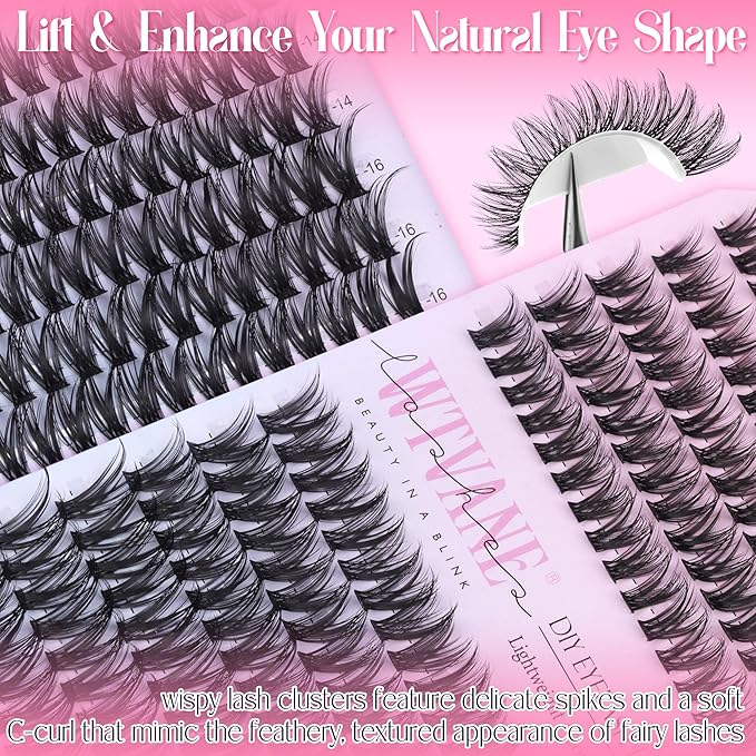 Wtvane Lash Clusters Wispy Eyelash Clusters 8-16mm Natural Cluster Eyelash Extensions Fairy Lashes Clusters False Eyelashes CD-Curly 192Pcs Individual Lashes DIY Natural Manga Lashes Look at Home