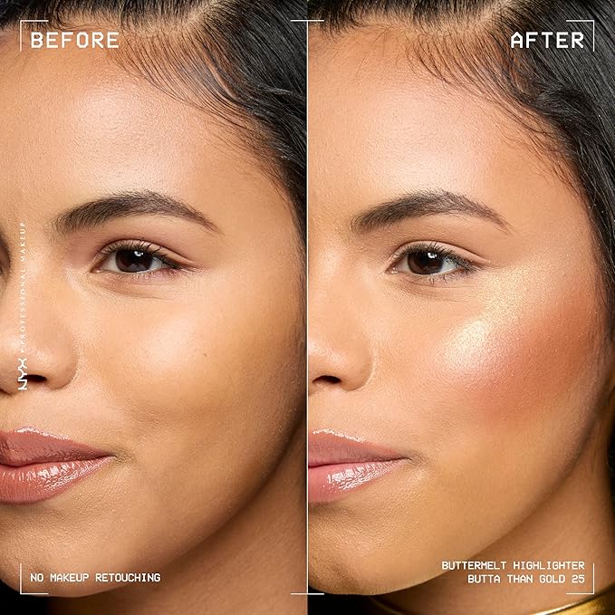 NYX PROFESSIONAL MAKEUP Buttermelt Highlighter, Powder Highlighter Makeup, With Up to 12H Wear and High Impact Glow - 25 Butta Than Gold (Light Gold)