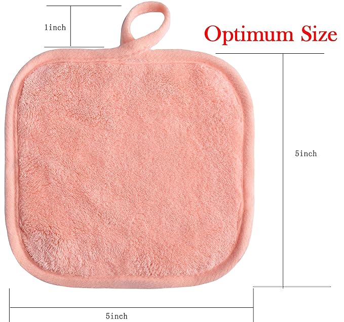 BloomSesame Makeup Remover Cloths for Face, Eye, Lips - Reusable Makeup Remover Pads Soft Microfiber Facial Cleansing Cloths 5 x 5 inch 12 Pack (Coral)