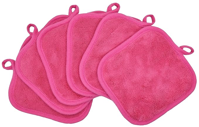 BloomSesame Makeup Remover Cloths for Face, Eye, Lips - Reusable Makeup Remover Pads Soft Microfiber Facial Cleansing Cloths 5 x 5 inch 6 Pack (Dark Pink)