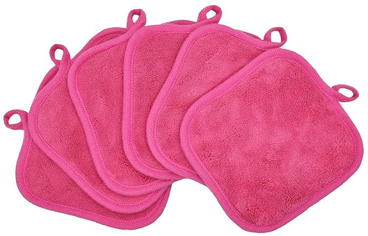 BloomSesame Makeup Remover Cloths for Face, Eye, Lips - Reusable Makeup Remover Pads Soft Microfiber Facial Cleansing Cloths 5 x 5 inch 6 Pack (Dark Pink)