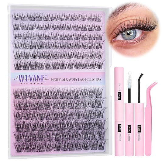 Wispy Lash Clusters Kit Natural Eyelash Clusters Extensions Kit 144pcs Individual Lashes DIY Lash Extension Kit with 10-16mm Lashes Clusters, Lash Bond and Seal,Lash Tweezers by Wtvane