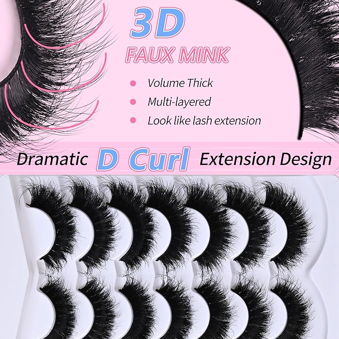 Wispy False Mink Lash Thick Long Lashes False Lashes Mega Look 5D Volume Dramatic 22mm Waterproof Soft Cat Eye Fake Eyelashes Pack by Yaiseiko（14 Pairs）