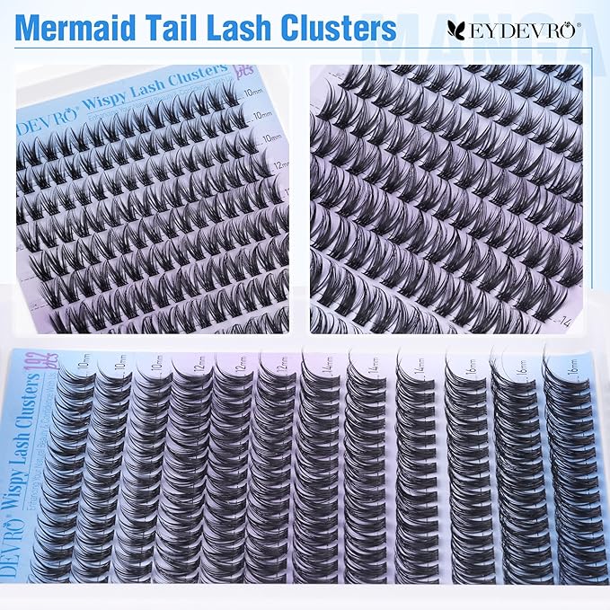 EYDEVRO Wispy Lash Clusters Natural Eyelash Clusters 10-16mm Cluster Eyelash Extensions 192 Pcs Individual Lashes CD Curvature Cluster Lashes Comfortable Soft Thin Band DIY Lash Extensions