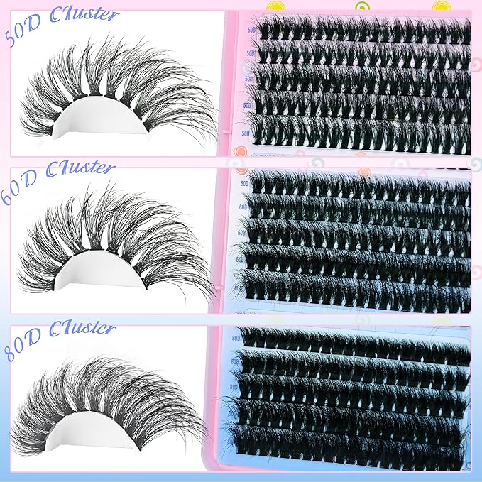 Wispy Lash Clusters 50D+60D+80D Eyelash Clusters C Curly Cluster Lashes Natural Individual Lashes 300Pcs Eyelash Extensions 10-18MM Matte Black DIY Lash Extension by Befacl