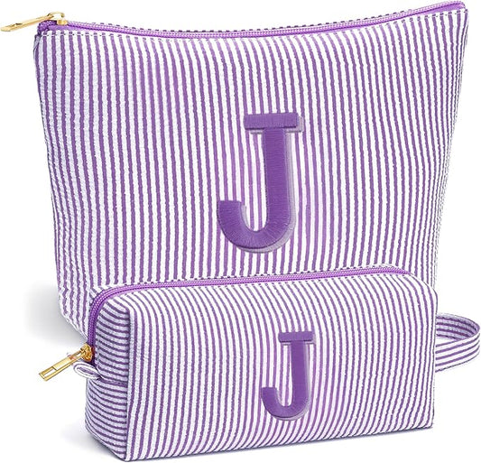 Travel Essentials - Portable Travel Toiletry Bag for Women, Initial Makeup Kit Organizer Make up Cosmetic Bag Set Purple Stuff Birthday Gifts for Women Daughter Mom, Purple Letter J