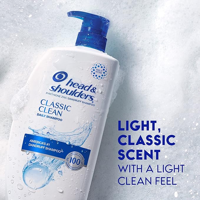 Head & Shoulders Dandruff Shampoo, Classic Clean, Anti-Dandruff Daily Use Treatment, Moisturizing, Flake Control, Paraben-Free, Color-Safe, Safe for All Hair Types - Dry, Itchy Scalp, 28.2 Fl Oz