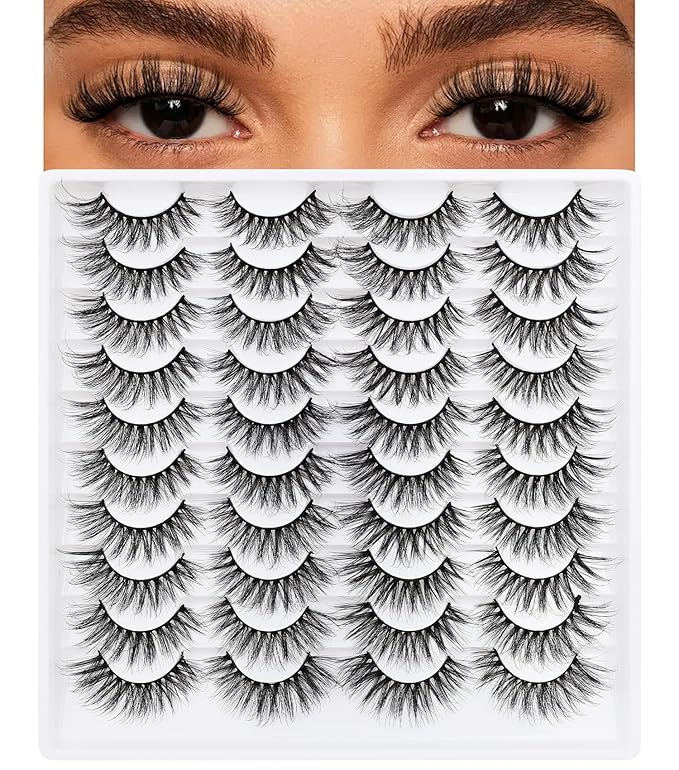 False Eyelashes 20 Pairs Long Lashes 14-18mm Wispy Lashes Faux Mink Lashes 14mm 3D Fluffy Cat Eye Lashes （style 20-066)