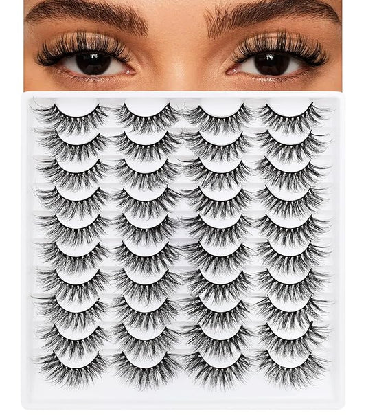 False Eyelashes 20 Pairs Long Lashes 14-18mm Wispy Lashes Faux Mink Lashes 14mm 3D Fluffy Cat Eye Lashes （style 20-066)