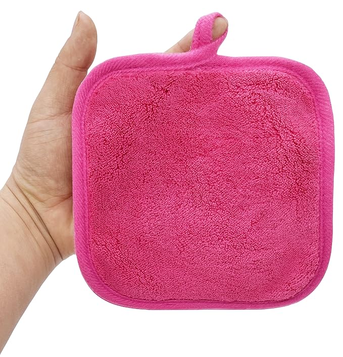 BloomSesame Makeup Remover Cloths for Face, Eye, Lips - Reusable Makeup Remover Pads Soft Microfiber Facial Cleansing Cloths 5 x 5 inch 6 Pack (Dark Pink)