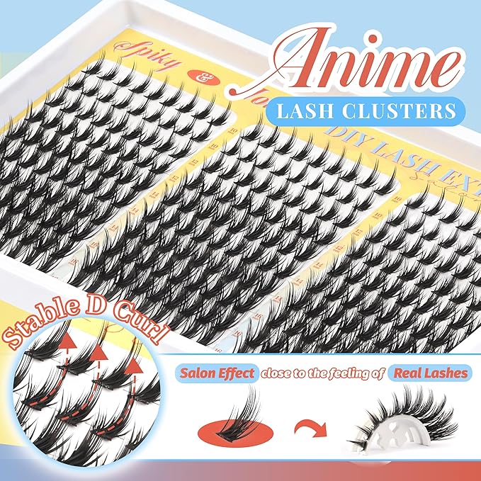 Fyonas Manga Lash Clusters Kit Spiky Anime Cluster Eyelash Extensions 270Pcs D Curl Volume Fluffy Eyelash Clusters 10-16mm DIY Fairy Wispy Individual Lashes Kit Natural Look (Crystal Spire Kit)