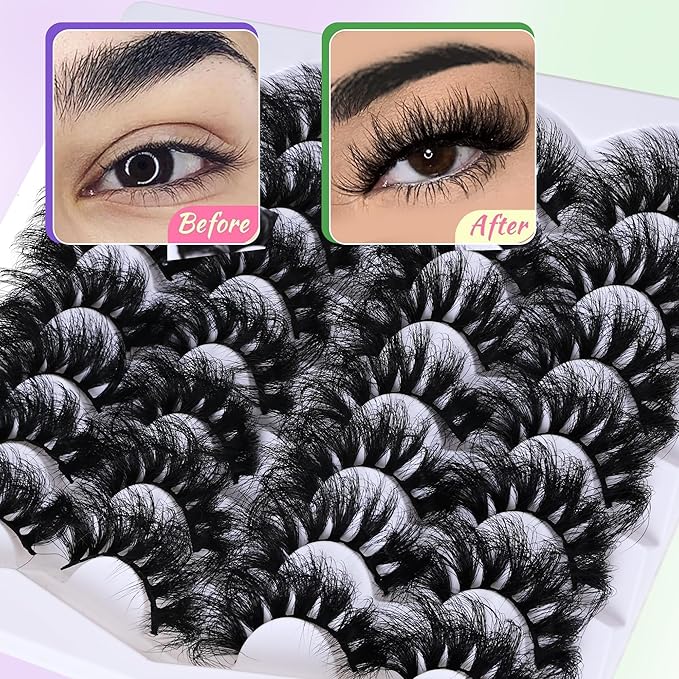Wispy False Mink Lash Thick Long Lashes False Lashes Mega Look 5D Volume Dramatic 25mm Waterproof Soft Cat Eye Fake Eyelashes Pack by Yaiseiko（14 Pairs）