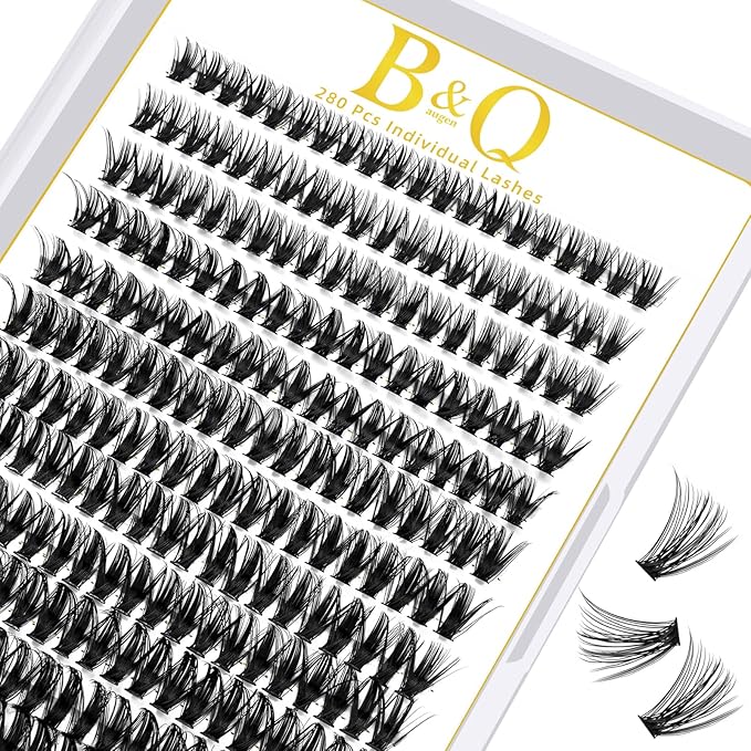 B&Q Lash Clusters 280PCS Natural Eyelash Clusters 50D D 18mm Individual Lash Wispy Eyelash Extension with Soft Thin Band Classic Look Pestañas Postizas Comfortable DIY at Home(50D-D-18mm)