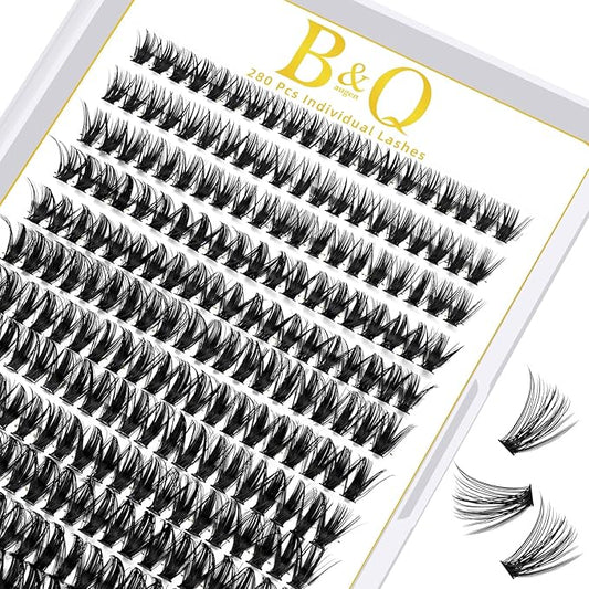 B&Q Lash Clusters 280PCS Natural Eyelash Clusters 50D D 18mm Individual Lash Wispy Eyelash Extension with Soft Thin Band Classic Look Pestañas Postizas Comfortable DIY at Home(50D-D-18mm)