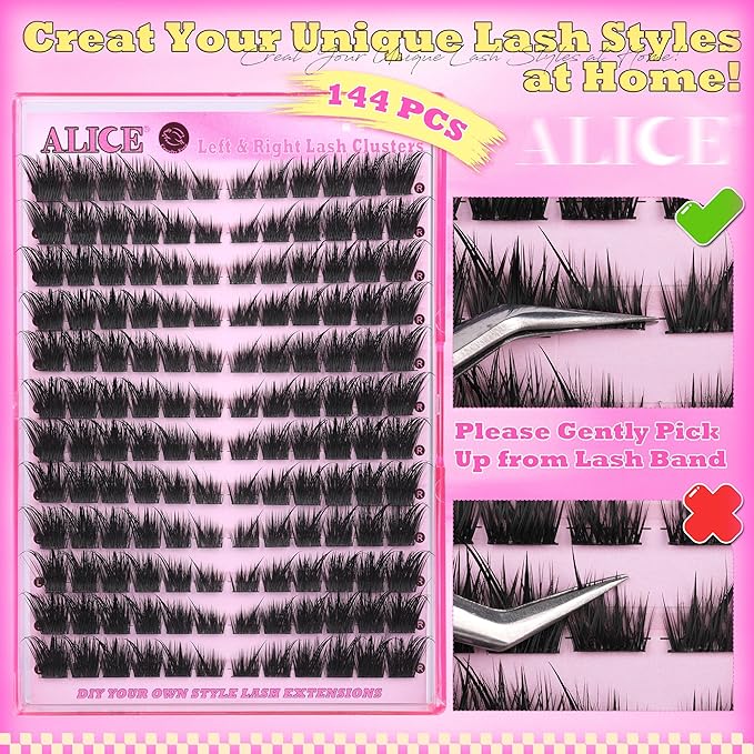 ALICE Wispy Volume Lash Clusters Left & Right Cat Eye Cluster Eyelash Extensions Hybrid Spiky Eyelash Clusters Thin Band Fairy Anime Lash Extensions