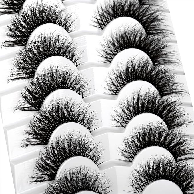 Pooplunch False Eyelashes Cat Eye Look Clear Band Wispy Volume Dramatic Long 8D Faux Mink Lashes Fake Eyelash Strips 7 Pairs Pack