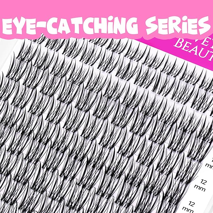 VEYESBEAUTY Lash Clusters Individual Eyelash Extensions Thin & Invisible Band DIY False Eyelashes for Self-application Eye-Catching Series Wispy Lash Tray, Flutter 8-18mm Mixed Length