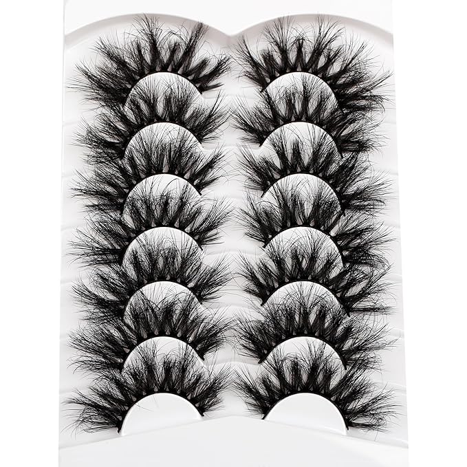 Pooplunch Cat Eye Faux Mink Lashes 25MM False Eyelashes Dramatic 8D Volume Thick Long Fake Eye Lashes Strips 7 Pairs Pack