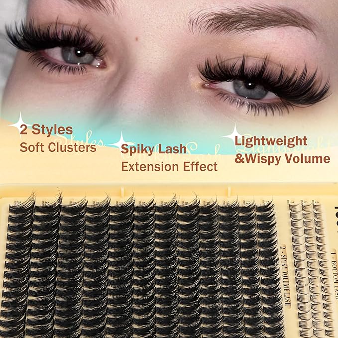 Thick Eyelash Clusters Spiky Lashes Clusters 12-20mm Volume Eyelashes Extensions with Bottom Lash Clusters D Curly Fairy Mink Cluster Lashes Extensions by TOOCHUNAG