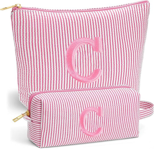 Cute Stuff for Teen Girls Gifts - 2 Piece Set Makeup Bags, Custom Makeup Organizer Pouch for Travel, 6-12 Year Old Girl Birthday Gifts, Travel Essentials for Women, Pink C