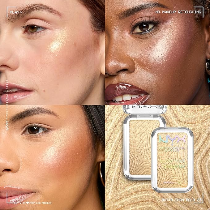 NYX PROFESSIONAL MAKEUP Buttermelt Highlighter, Powder Highlighter Makeup, With Up to 12H Wear and High Impact Glow - 25 Butta Than Gold (Light Gold)