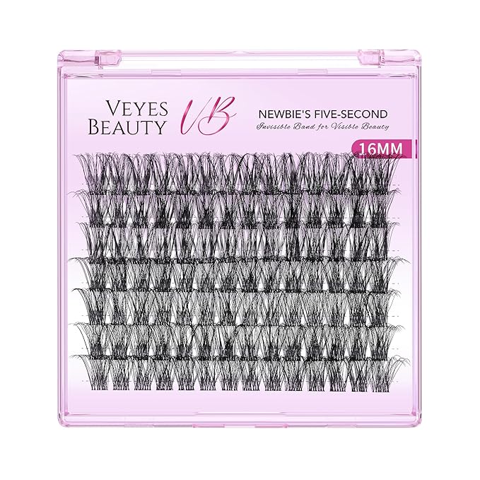 VEYESBEAUTY Lash Clusters Individual Eyelash Extensions Thin & Invisible Band DIY False Eyelashes for Self-application Newbie's Five-Second Series Wispy Lash Tray, Boldeye 16mm Single Length