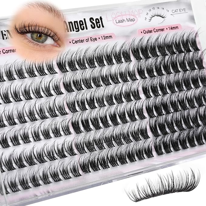 Short Wispy Lash Clusters 10-12-14mm Eyelash Clusters Set C Curl Fluffy Natural Lash Clusters for Effortless Eyelash Extensions Individual Lashes DIY False Eyelashes 144pcs