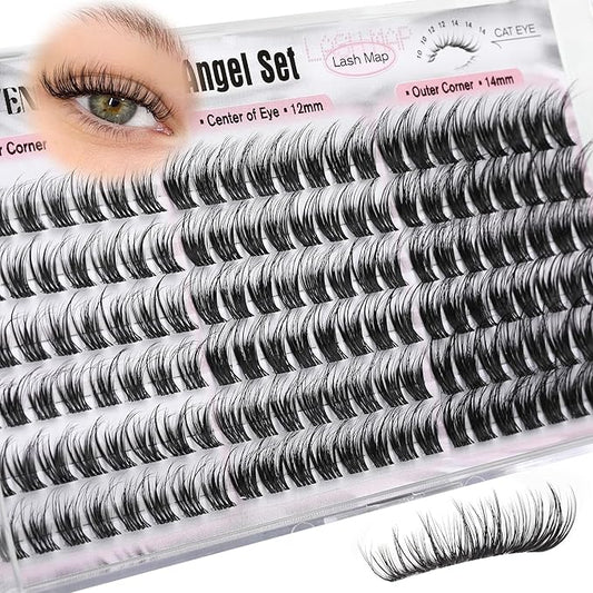 Short Wispy Lash Clusters 10-12-14mm Eyelash Clusters Set C Curl Fluffy Natural Lash Clusters for Effortless Eyelash Extensions Individual Lashes DIY False Eyelashes 144pcs