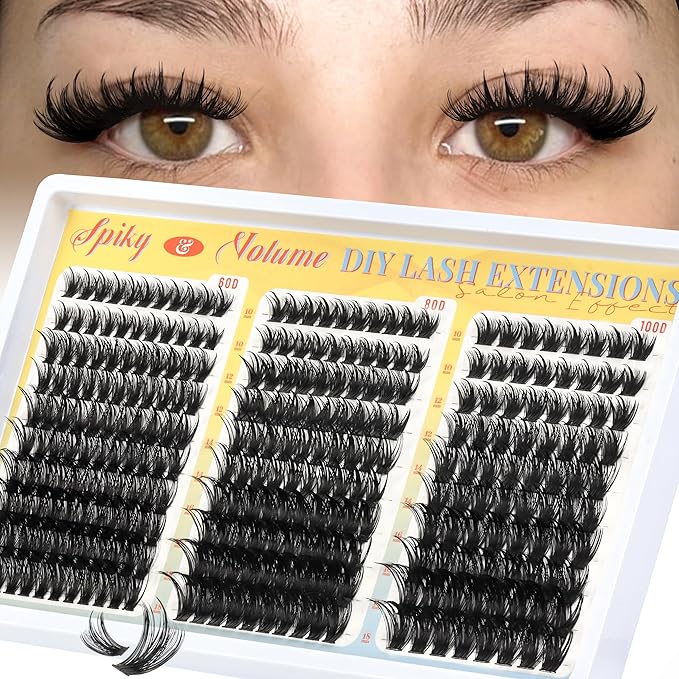 Fyonas Manga Lash Clusters 60D+80D+100D Spiky Thick Cluster Eyelash Extensions with Spikes 290Pcs D Curl Volume Fluffy Eyelash Clusters 10-18mm DIY Wispy Individual Lashes (Thorn Dense)
