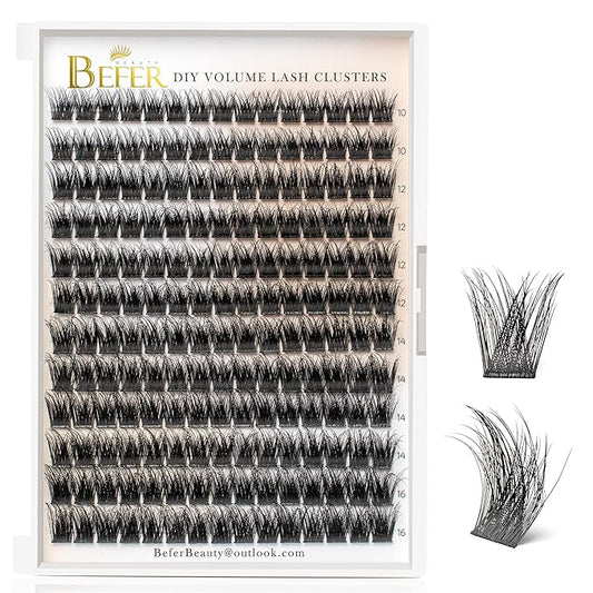 BEFER Eyelash Clusters, 180 Pcs D Curl Volume Individual Lashes Extensions Eyelash Clusters 10-16MM Wispy Lashes DIY At Home (Enigma,FD09)