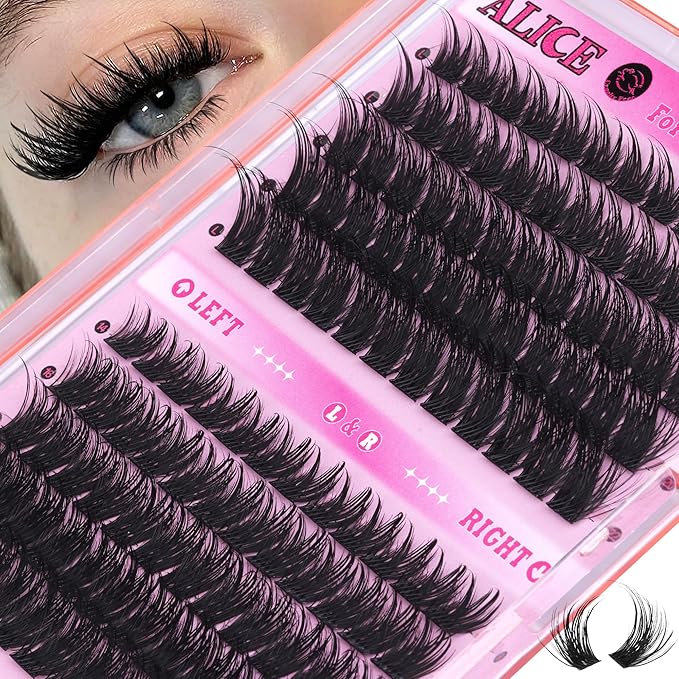 ALICE Lash Clusters Cat Eye Eyelash Clusters Cluster Eyelash Extensions Wispy Volume Lash Extensions Left & Right Thin Band 14-22mm Individual Lashes DIY at Home