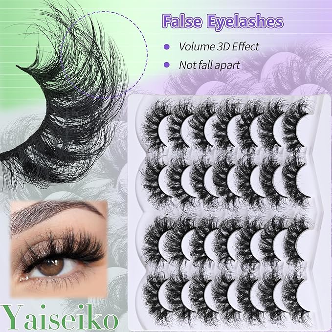 Mink Lashes Thick Long Lashes False Eye Lashes Mega Look 5D Volume Dramatic 27mm Dramatic Waterproof Eyelash Clusters Soft Fake Eyelashes Pack by Yaiseiko（14 Pairs）