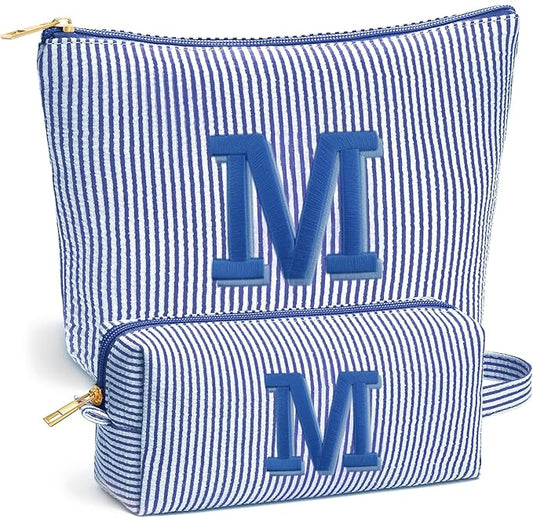 Stocking Stuffers for Teen Girls Gifts Trendy Stuff, 2025 Christmas Gifts Cute Makeup Bag, 6-12 Year Old Girl Birthday Gift, Personalized Christmas Stocking Stuffers for Girls, Blue Letter M