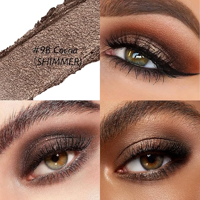 Cream Eyeshadow, Cocoa Shimmer Glitter Eye Shadow Stick Waterproof Long Lasting Neutral Smoky Eyeshadow Pencil Highlighter Makeup High Pigmented Blendable Eyeliner Pen for Women