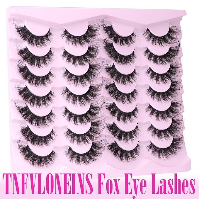 Fox Eye Lashes Mink Lashes Wispy 14 Pairs Cat Eye Lashes Strip False Eyelashes Natural Fake Eyelashes Pack by TNFVLONEINS