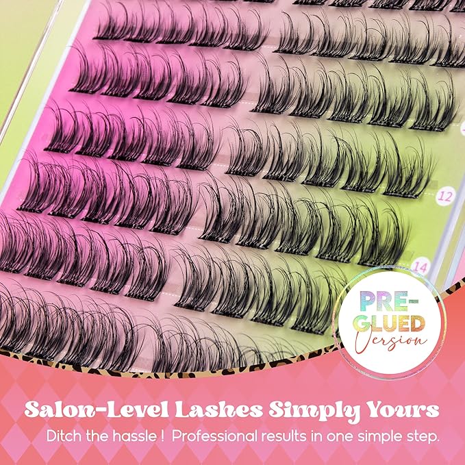 VYRILA Self Adhesive Lash Clusters Kit, D Curl Wispy Pre Glued Lash Extensions with Tweezers, Reusable 0.1mm Ultra Thin Band Natural Eyelashes, Easy Apply Eyelash Clusters for Beginners(PG-ZE13)