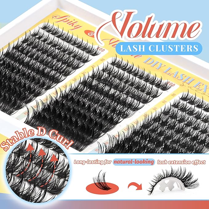 Fyonas Manga Lash Clusters 60D+80D+100D Spiky Thick Cluster Eyelash Extensions with Spikes 290Pcs D Curl Volume Fluffy Eyelash Clusters 10-18mm DIY Wispy Individual Lashes (Thorn Dense)