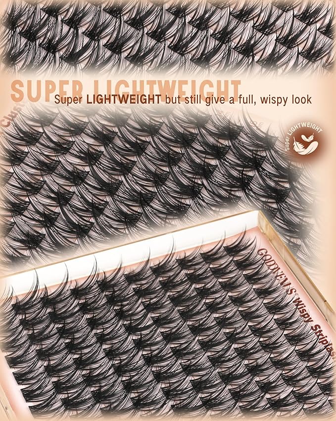 Goddvenus Wispy Lash Clusters 12-14-16mm Eyelash Clusters Set C Curl Fluffy Natural Lash Clusters for Effortless Eyelash Extensions Individual Lashes DIY False Eyelashes