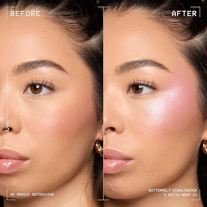 NYX PROFESSIONAL MAKEUP Buttermelt Highlighter, Powder Highlighter Makeup, With Up to 12H Wear and High Impact Glow - 15 U Butta Werk (Frosty Pink)