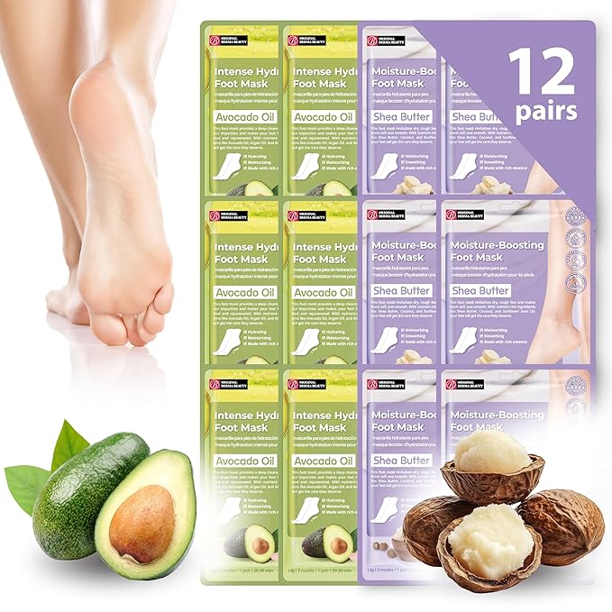 Innerest Original Derma Beauty Foot Mask 12 Pairs Shea Butter + Avocado Foot Mask - Foot Masks after Callus Remover Pedicure Supplies