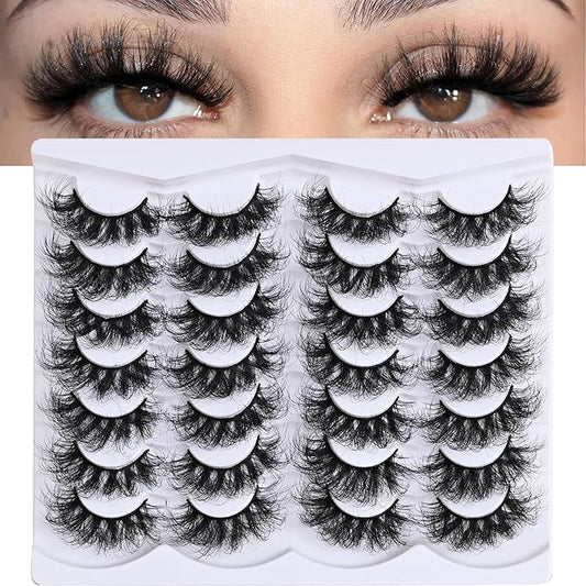Mink Lashes Thick Long Lashes False Eye Lashes Mega Look 5D Volume Dramatic 27mm Dramatic Waterproof Eyelash Clusters Soft Fake Eyelashes Pack by Yaiseiko（14 Pairs）