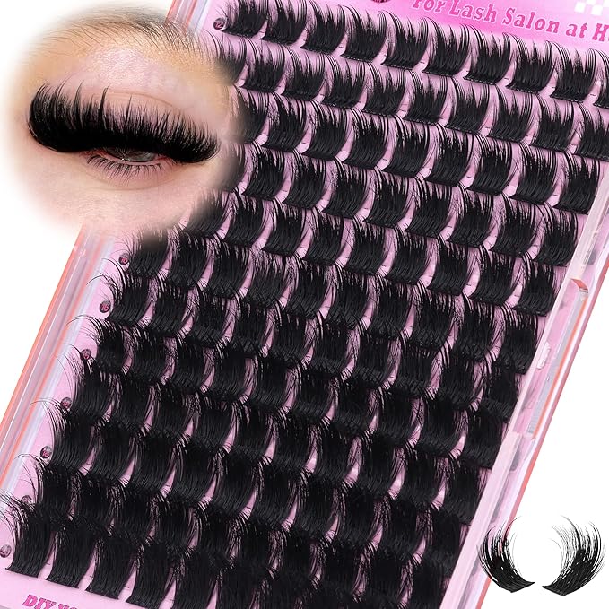 ALICE Lash Clusters Thick Volume Eyelash Clusters with Spikes Wispy Cluster Eyelash Extensions 12-20mm Fluffier Dramatic Individual Lashes Thin Band Lash Extensions Salon DIY at Home