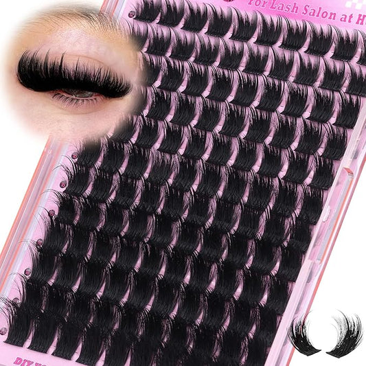 ALICE Lash Clusters Thick Volume Eyelash Clusters with Spikes Wispy Cluster Eyelash Extensions 12-20mm Fluffier Dramatic Individual Lashes Thin Band Lash Extensions Salon DIY at Home