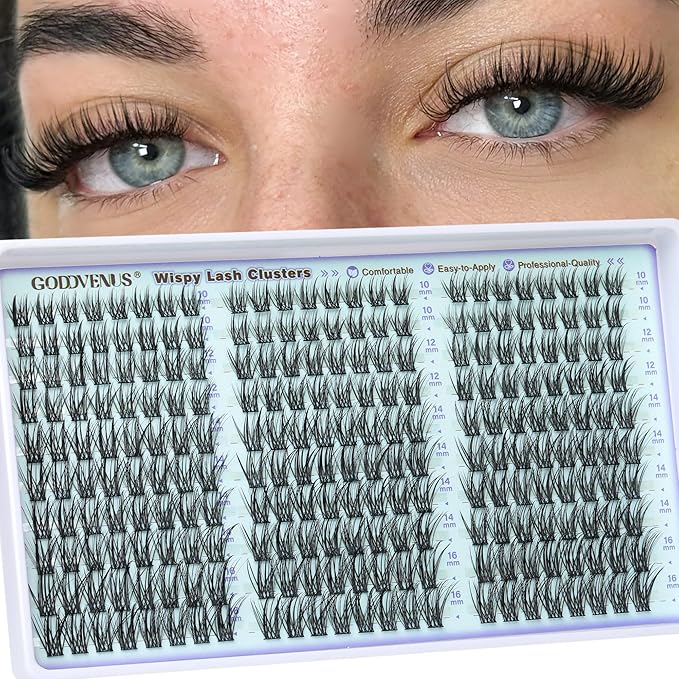 Goddvenus Wispy Lash Clusters Natural Eyelash Clusters No Makeup Look Cluster Eyelash Extensions 10-16mm DIY Lash Extension CC Curve