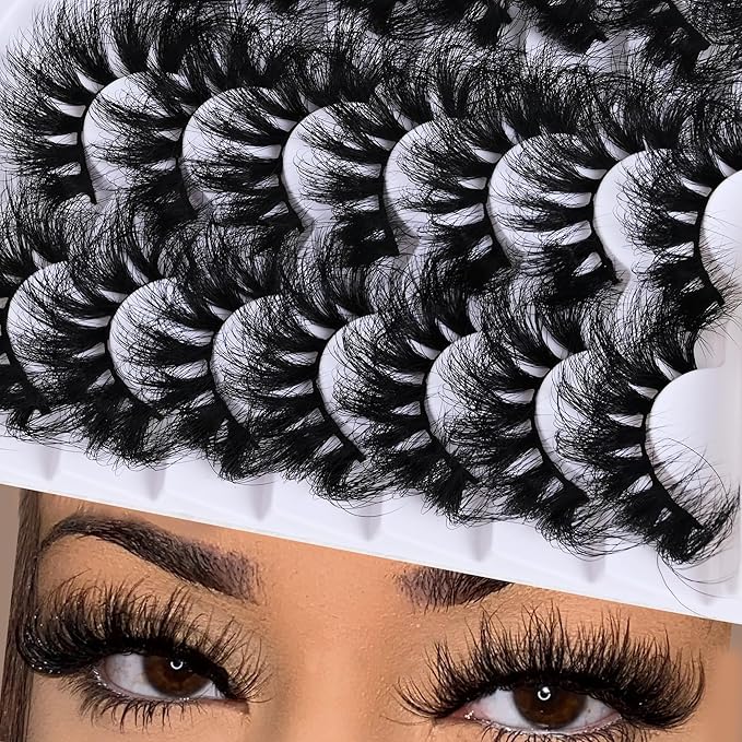 Wispy False Mink Lash Thick Long Lashes False Lashes Mega Look 5D Volume Dramatic 25mm Waterproof Soft Cat Eye Fake Eyelashes Pack by Yaiseiko（14 Pairs）