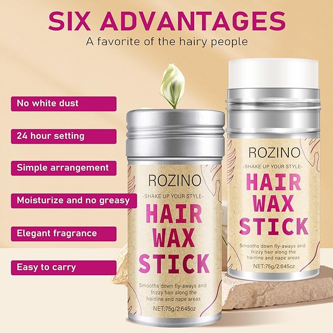 Hair Wax Stick, 2 Pack - Multi-Purpose Styling Stick to Tame Flyaways, Frizz Control for Sleek Ponytails, Buns & Edge Control - For Women & Kids， All Hair Types
