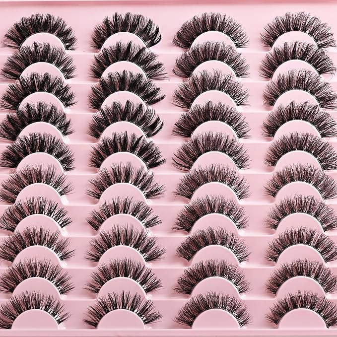 Lashes Wispy False Eyelashes 4 Styles Cat Eye Strip Lash Natural Look 20 Pairs Fake Mink Eyelash Pack Short Fluffy Lashes Strips that Look Like Extensions Wispies Clear Band Pestañas Postizas