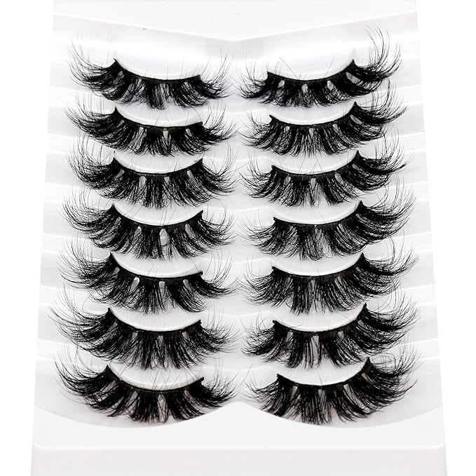Pooplunch False Eyelashes Round Eye Lashes Dramatic 20MM Long Sexy Fluffy Volume 8D Faux Mink Fake Eyelash Strips 7 Pairs Pack